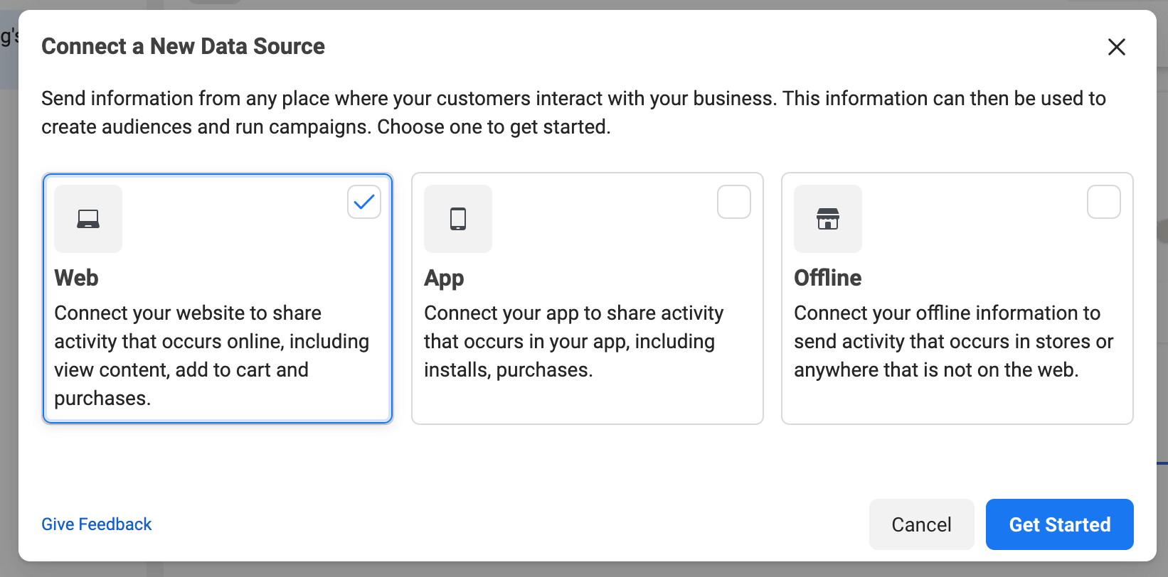 facebook pixel web data source